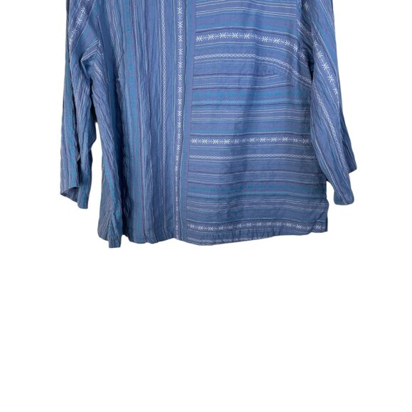 Habitat Clothes To Live In Blue Striped Patchwork 3/4 Sleeve Button Cuff Top - Picture 4 of 8